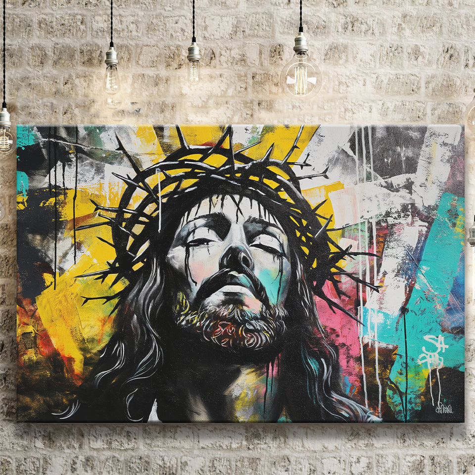 Crown Of Thorns Jesus Christ Portrait Graffiti, Canvas Print Wall Art Decor, Landscape Art Print
