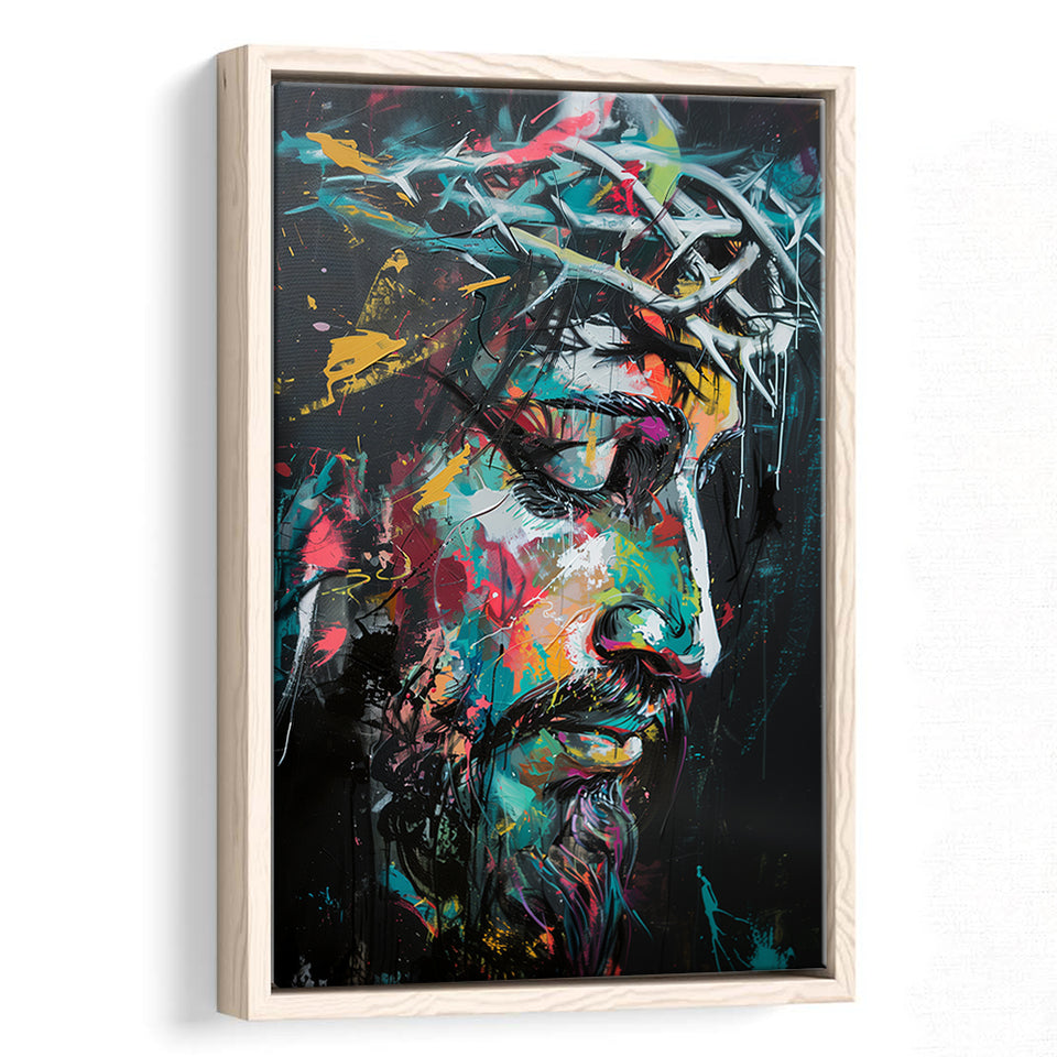 Crown Of Thorns  Portrait Jesus Christ,Framed Canvas Prints Wall Art Decor, Floating Frame