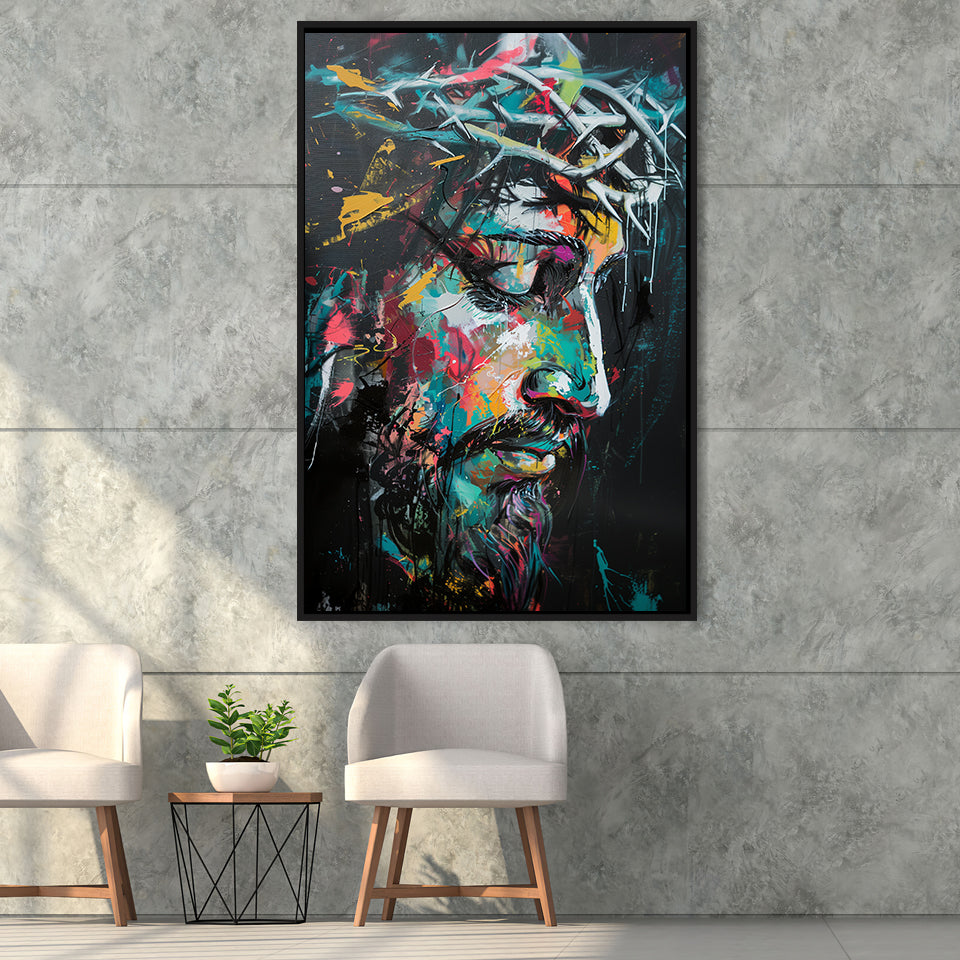 Crown Of Thorns  Portrait Jesus Christ,Framed Canvas Prints Wall Art Decor, Floating Frame