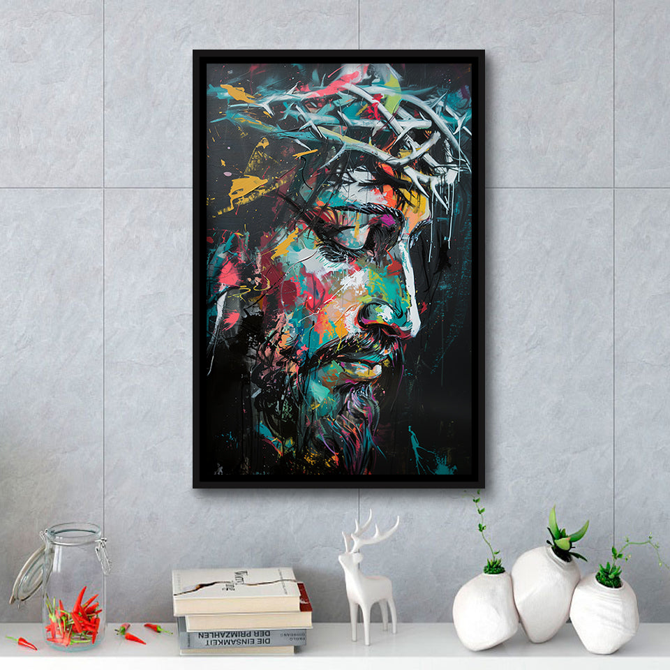 Crown Of Thorns  Portrait Jesus Christ,Framed Canvas Prints Wall Art Decor, Floating Frame
