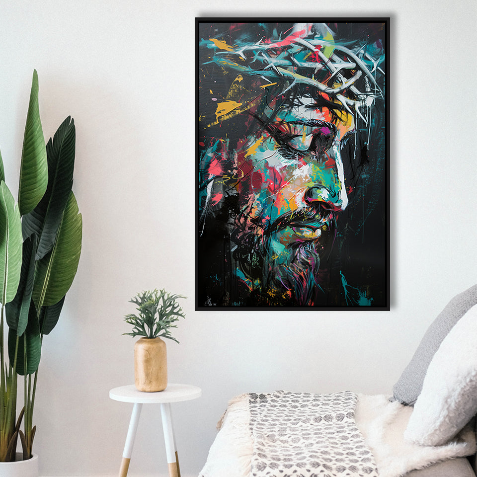 Crown Of Thorns  Portrait Jesus Christ,Framed Canvas Prints Wall Art Decor, Floating Frame