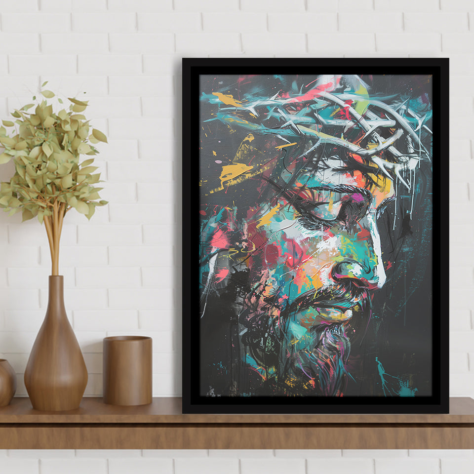 Crown Of Thorns  Portrait Jesus Christ,Framed Canvas Prints Wall Art Decor, Floating Frame