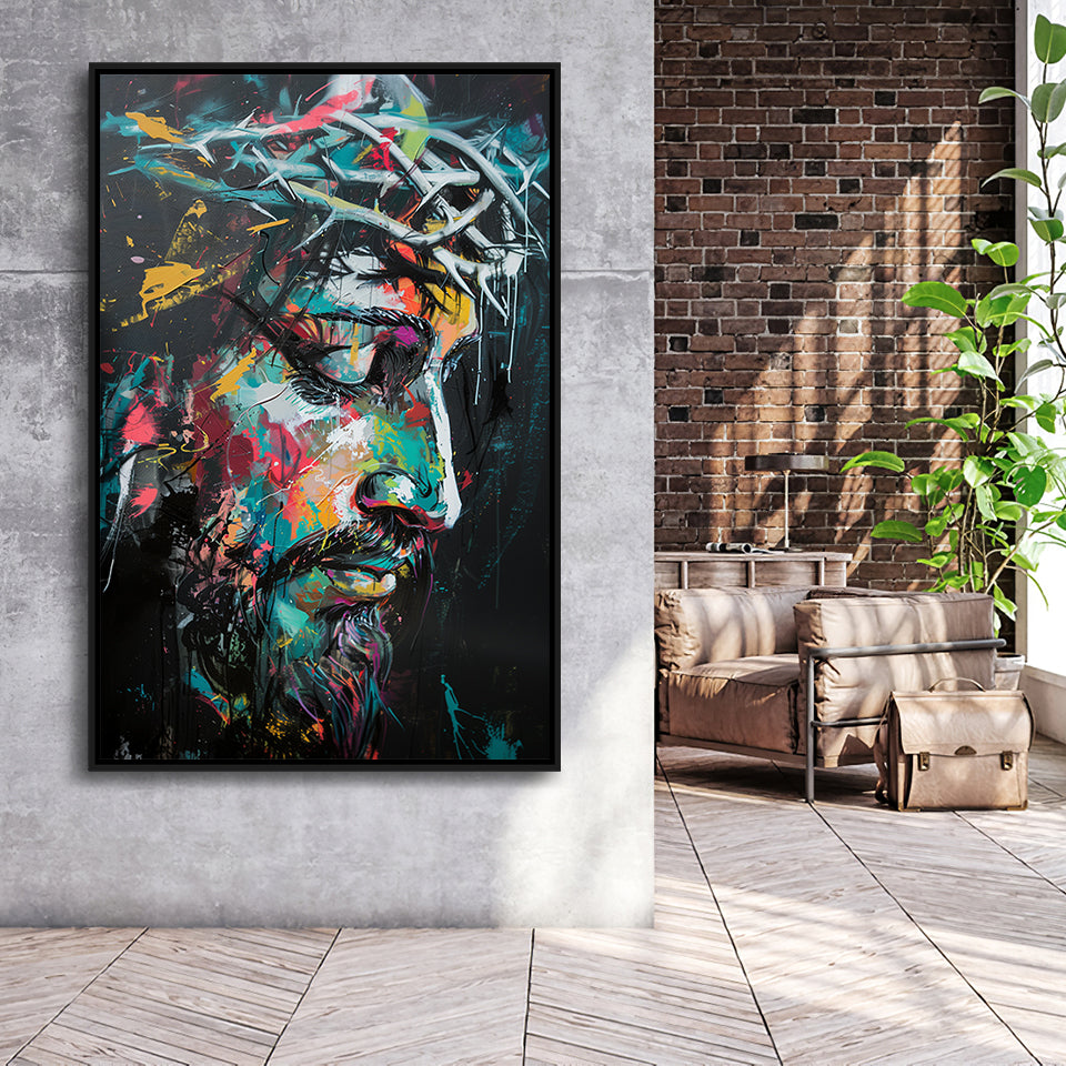 Crown Of Thorns  Portrait Jesus Christ,Framed Canvas Prints Wall Art Decor, Floating Frame