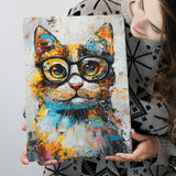 Cute Cat Wearing Glasses Portrait Painting, Pet Art V1, Canvas Painting, Canvas Prints Wall Art Decor