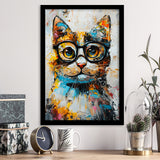 Cute Cat Wearing Glasses Portrait Painting, Pet Art V1, Framed Art Print Wall Decor, Framed Picture