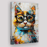 Cute Cat Wearing Glasses Portrait Painting, Pet Art V1, Canvas Painting, Canvas Prints Wall Art Decor