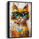 Cute Cat Wearing Glasses Portrait Painting Pet Art, Framed Canvas Painting, Framed Canvas Prints Wall Art Decor