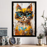Cute Cat Wearing Glasses Portrait Painting Pet Art, Framed Art Print Wall Decor, Framed Picture