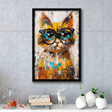 Cute Cat Wearing Glasses Portrait Painting Pet Art, Framed Canvas Painting, Framed Canvas Prints Wall Art Decor