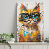 Cute Cat Wearing Glasses Portrait Painting Pet Art, Canvas Painting, Canvas Prints Wall Art Decor