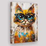 Cute Cat Wearing Glasses Portrait Painting Pet Art, Canvas Painting, Canvas Prints Wall Art Decor