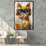 Cute Cat Wearing Glasses Portrait Painting Pet Art, Framed Canvas Painting, Framed Canvas Prints Wall Art Decor