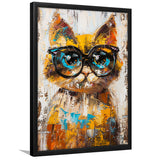 Cute Cat Wearing Glasses Portrait Painting Pet Art, Framed Art Print Wall Decor, Framed Picture