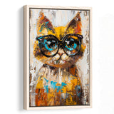 Cute Cat Wearing Glasses Portrait Painting Pet Art, Framed Canvas Painting, Framed Canvas Prints Wall Art Decor