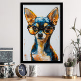 Cute Chihuahua Wearing Glasses Portrait Painting, Pet Art V2, Framed Art Print Wall Decor, Framed Picture