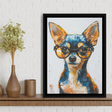 Cute Chihuahua Wearing Glasses Portrait Painting, Pet Art V2, Framed Canvas Painting, Framed Canvas Prints Wall Art Decor