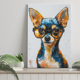 Cute Chihuahua Wearing Glasses Portrait Painting, Pet Art V2, Canvas Painting, Canvas Prints Wall Art Decor