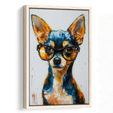 Cute Chihuahua Wearing Glasses Portrait Painting, Pet Art V2, Framed Canvas Painting, Framed Canvas Prints Wall Art Decor