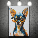 Cute Chihuahua Wearing Glasses Portrait Painting, Pet Art V2, Canvas Painting, Canvas Prints Wall Art Decor
