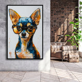 Cute Chihuahua Wearing Glasses Portrait Painting, Pet Art V2, Framed Canvas Painting, Framed Canvas Prints Wall Art Decor