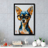 Cute Chihuahua Wearing Glasses Portrait Painting, Pet Art V2, Framed Canvas Painting, Framed Canvas Prints Wall Art Decor