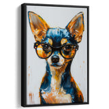 Cute Chihuahua Wearing Glasses Portrait Painting, Pet Art V2, Framed Canvas Painting, Framed Canvas Prints Wall Art Decor