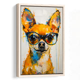 Cute Chihuahua Wearing Glasses Portrait Painting V3, Framed Canvas Painting, Framed Canvas Prints Wall Art Decor