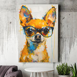 Cute Chihuahua Wearing Glasses Portrait Painting V3, Canvas Painting, Canvas Prints Wall Art Decor