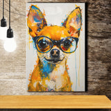 Cute Chihuahua Wearing Glasses Portrait Painting V3, Canvas Painting, Canvas Prints Wall Art Decor