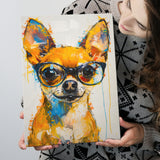 Cute Chihuahua Wearing Glasses Portrait Painting V3, Canvas Painting, Canvas Prints Wall Art Decor