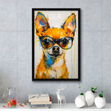 Cute Chihuahua Wearing Glasses Portrait Painting V3, Framed Canvas Painting, Framed Canvas Prints Wall Art Decor