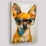 Cute Chihuahua Wearing Glasses Portrait Painting V3, Canvas Painting, Canvas Prints Wall Art Decor