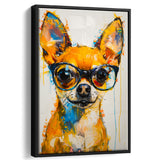Cute Chihuahua Wearing Glasses Portrait Painting V3, Framed Canvas Painting, Framed Canvas Prints Wall Art Decor
