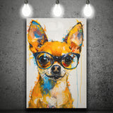 Cute Chihuahua Wearing Glasses Portrait Painting V3, Canvas Painting, Canvas Prints Wall Art Decor