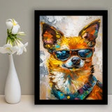 Cute Chihuahua Wearing Glasses Portrait, Pet Art Painting V4, Framed Art Print Wall Decor, Framed Picture