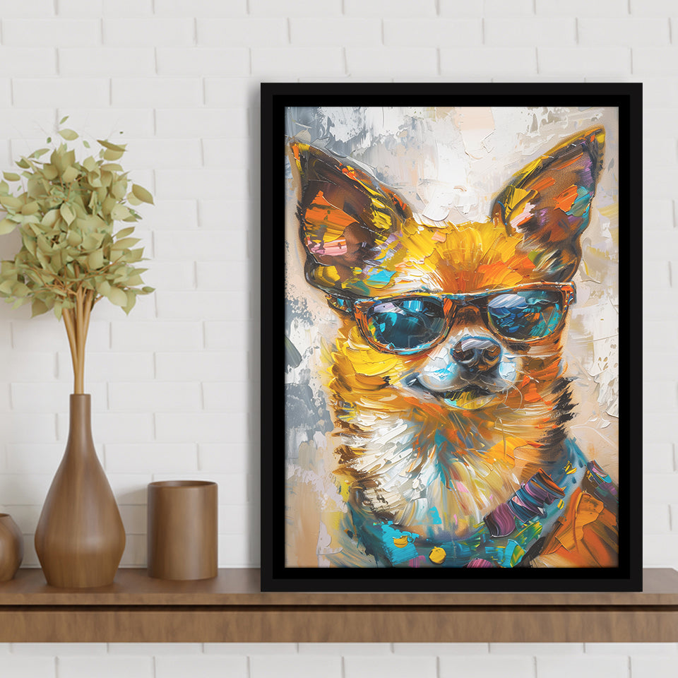 Cute Chihuahua Wearing Glasses Portrait, Pet Art Painting V4, Framed Canvas Painting, Framed Canvas Prints Wall Art Decor