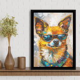 Cute Chihuahua Wearing Glasses Portrait, Pet Art Painting V4, Framed Canvas Painting, Framed Canvas Prints Wall Art Decor