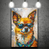 Cute Chihuahua Wearing Glasses Portrait, Pet Art Painting V4, Canvas Painting, Canvas Prints Wall Art Decor