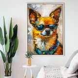 Cute Chihuahua Wearing Glasses Portrait, Pet Art Painting V4, Framed Canvas Painting, Framed Canvas Prints Wall Art Decor