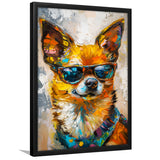 Cute Chihuahua Wearing Glasses Portrait, Pet Art Painting V4, Framed Art Print Wall Decor, Framed Picture