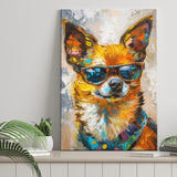 Cute Chihuahua Wearing Glasses Portrait, Pet Art Painting V4, Canvas Painting, Canvas Prints Wall Art Decor