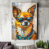 Cute Chihuahua Wearing Glasses Portrait, Pet Art Painting V4, Canvas Painting, Canvas Prints Wall Art Decor
