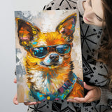 Cute Chihuahua Wearing Glasses Portrait, Pet Art Painting V4, Canvas Painting, Canvas Prints Wall Art Decor