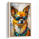 Cute Chihuahua Wearing Glasses Portrait, Pet Art Painting V4, Framed Canvas Painting, Framed Canvas Prints Wall Art Decor