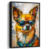 Cute Chihuahua Wearing Glasses Portrait, Pet Art Painting V4, Framed Canvas Painting, Framed Canvas Prints Wall Art Decor
