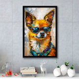 Cute Chihuahua Wearing Glasses Portrait, Pet Art Painting V4, Framed Canvas Painting, Framed Canvas Prints Wall Art Decor