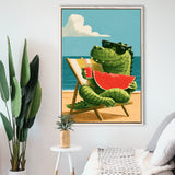 Cute Crocodile Relax Summer Time, Funny Pet Art Painting, Pet Lover Art, Framed Canvas Print, Floating Frame