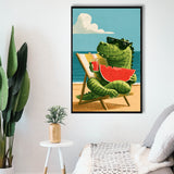 Cute Crocodile Relax Summer Time, Funny Pet Art Painting, Pet Lover Art, Framed Canvas Print, Floating Frame
