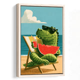 Cute Crocodile Relax Summer Time, Funny Pet Art Painting, Pet Lover Art, Framed Canvas Print, Floating Frame