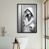 Cute Duck In A Bathrobe Peering From Shower Cabin Framed Canvas Prints Wall Art, Bathroom Framed Art Print, Pet Gift